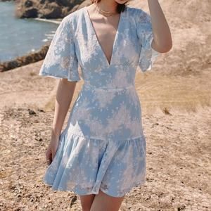 NWT KEEPSAKE x Iris Daily Mi Amore Lace Dress White Blue Wedding Guest Size 00